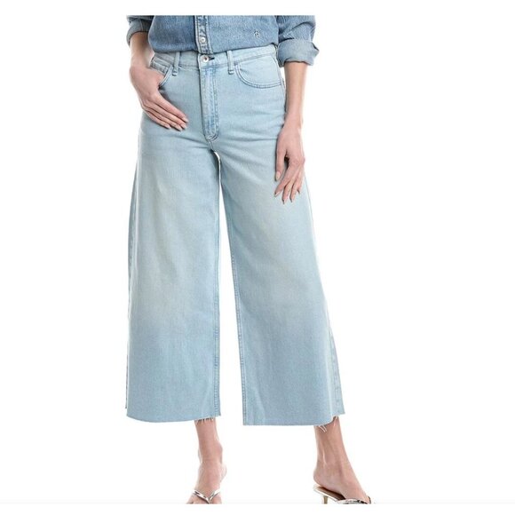 Rag & Bone Serena High-Rise Light Wash Wyncote Wide-Leg Jean Size 32 Raw Hem - Picture 1 of 9